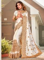 Pure Sattin Off White Wedding Wear Embroidery Work Saree